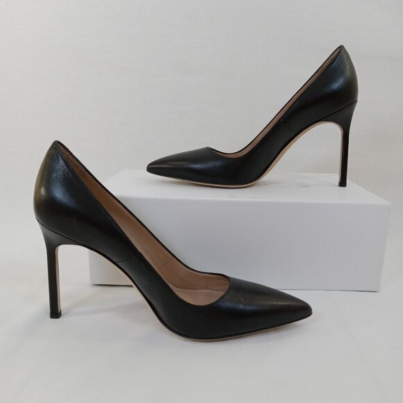 Manolo Blahnik Black Leather Pointed Toe Pumps Heels - Picture 3 of 16
